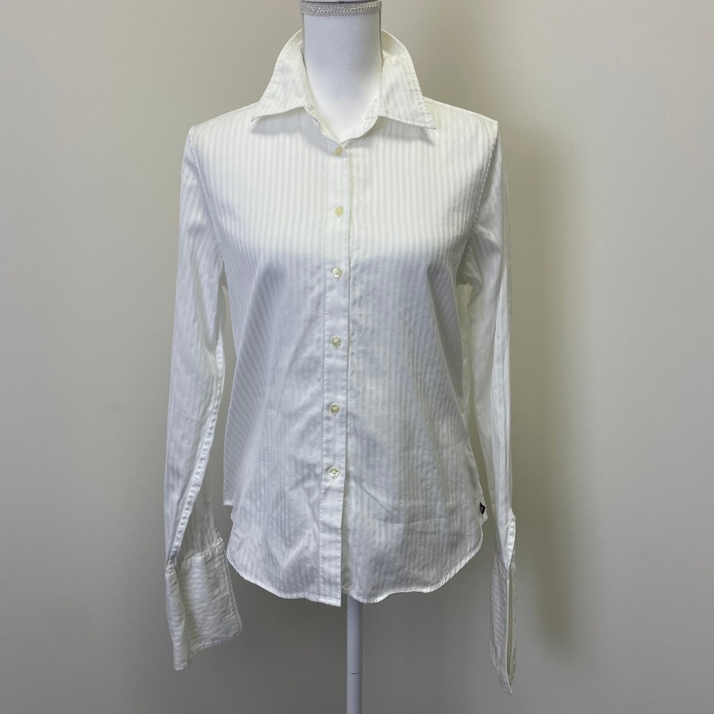 Polo Jeans Co Ralph Lauren Y2K White Striped Button Down Shirt L French Cuff